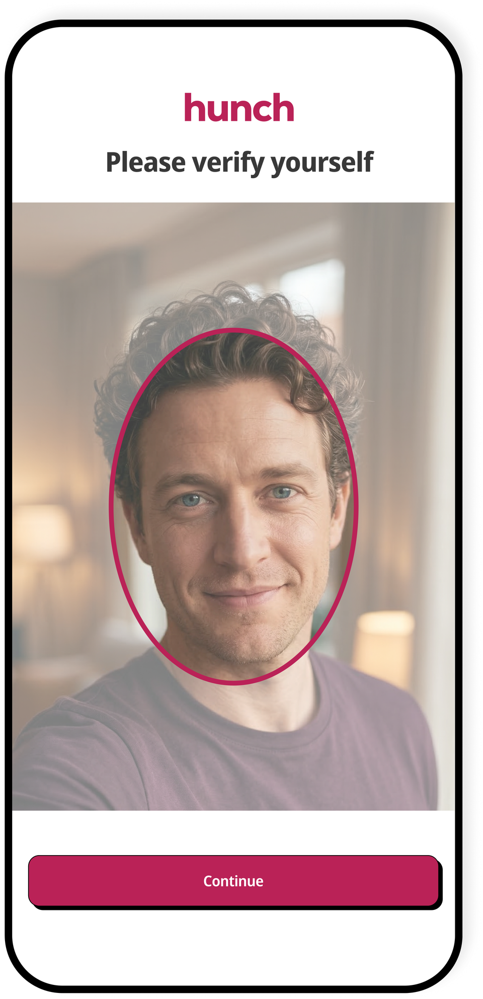 Hunch in-app photo verification screen with a Photo Verified badge confirming a real person behind the profile.