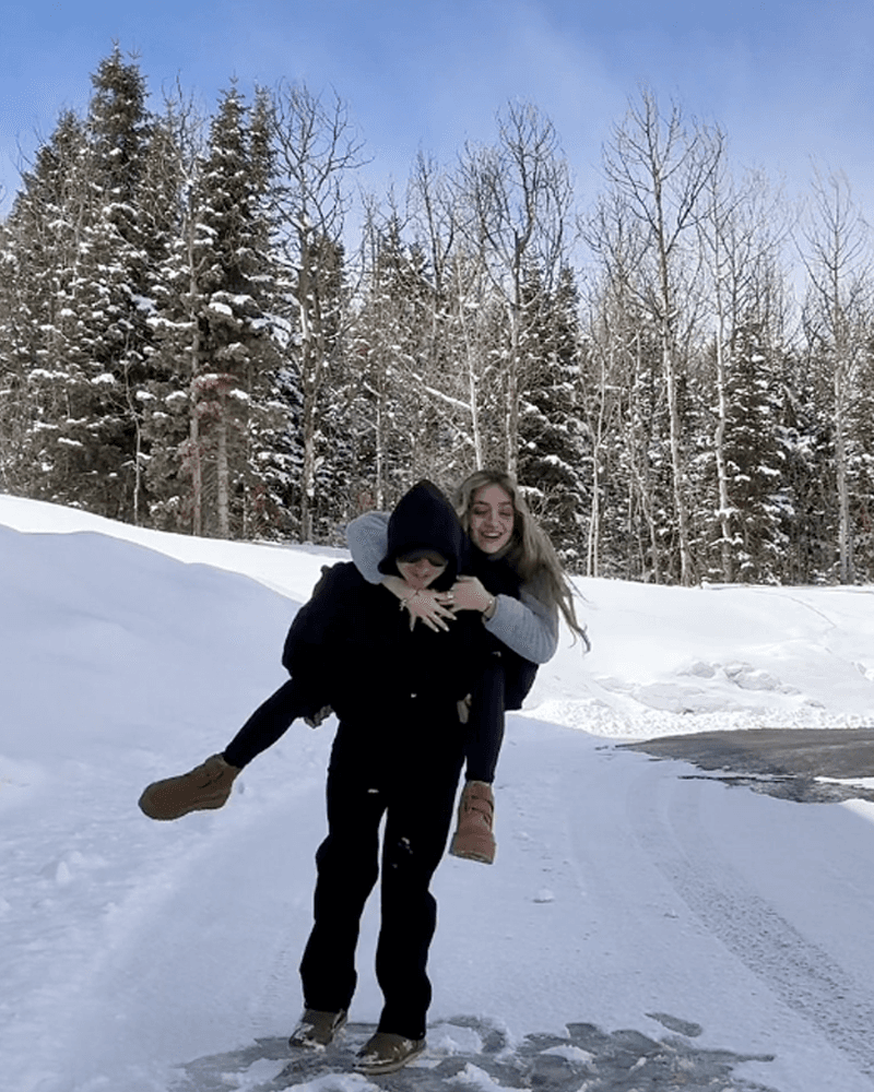 Ethan and Chloe, a Hunch couple, on a winter walk.